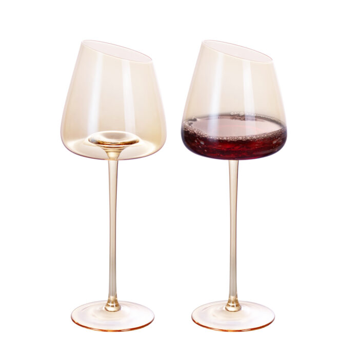 Wine Glasses Set of 2 16.06 oz Crystal Amber Wine Glasses - Image 1