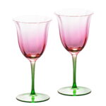 Pink-Green Flowers Crystal Red Wine Glasses Set of 2 9.47 oz