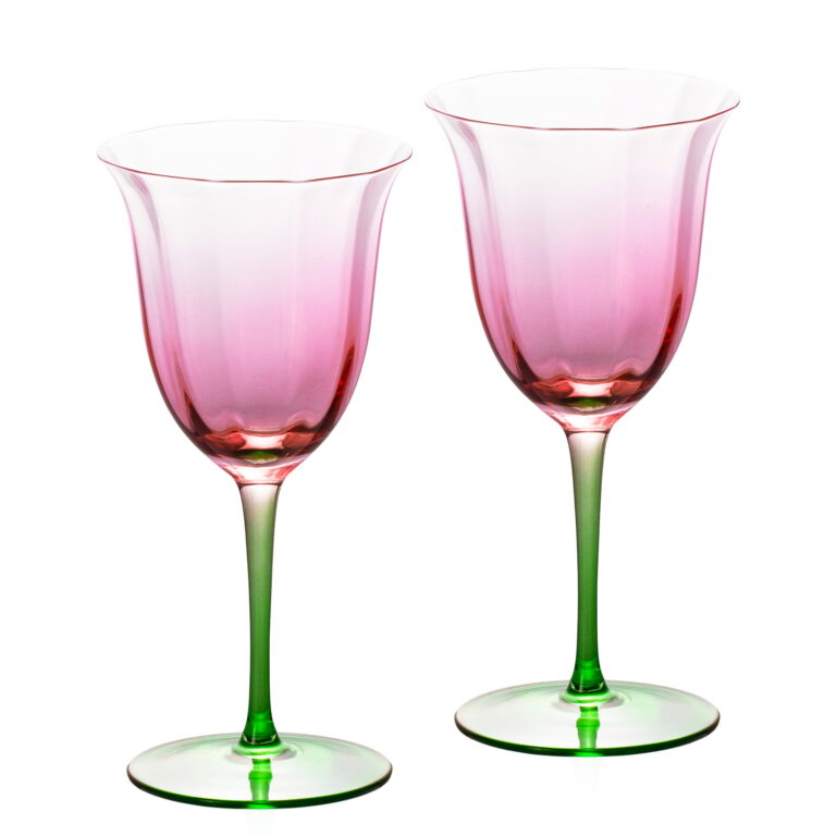 Pink-Green Flowers Crystal Glass Wine Glasses Set of 2 9.47 oz – detail view 1
