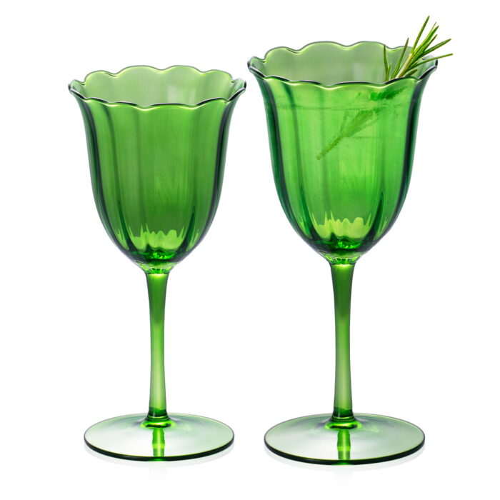 1 Cocktail Glasses Set of 2 9.47 oz Fully Green Flowers - Image 1