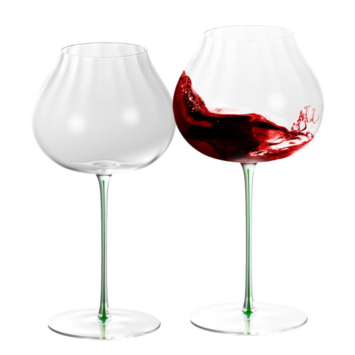 1 Crystal Wine Glasses Set of 2 24.69 oz Onion Top Green - Image 1