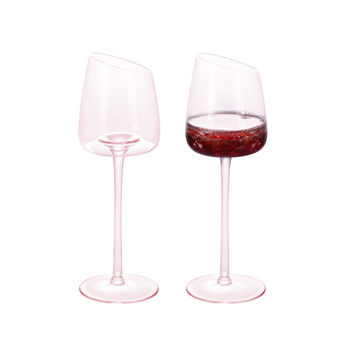 1 Hand Blown Crystal Bordeaux Wine Glasses Set of 2 9.47 oz Pink - Image 1