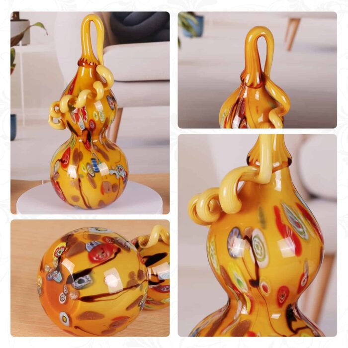Handmade Blown Coloured Glaze Art Gourd Statue - Image 4