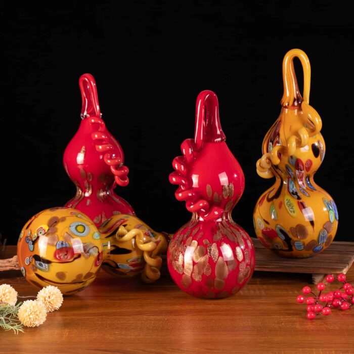 Handmade Blown Coloured Glaze Art Gourd Statue - Image 6