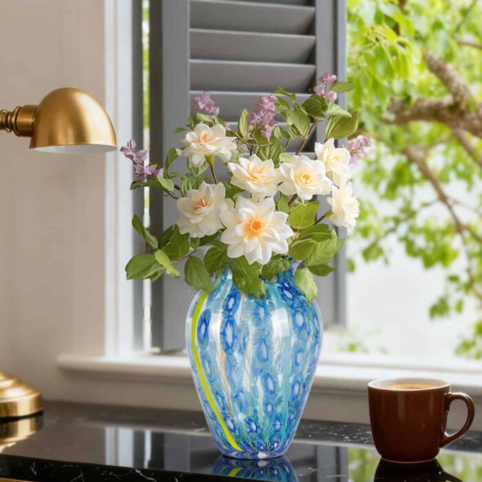 Glass Vases for Flower Unique Hand Blown Blue Glass Vase - Image 4