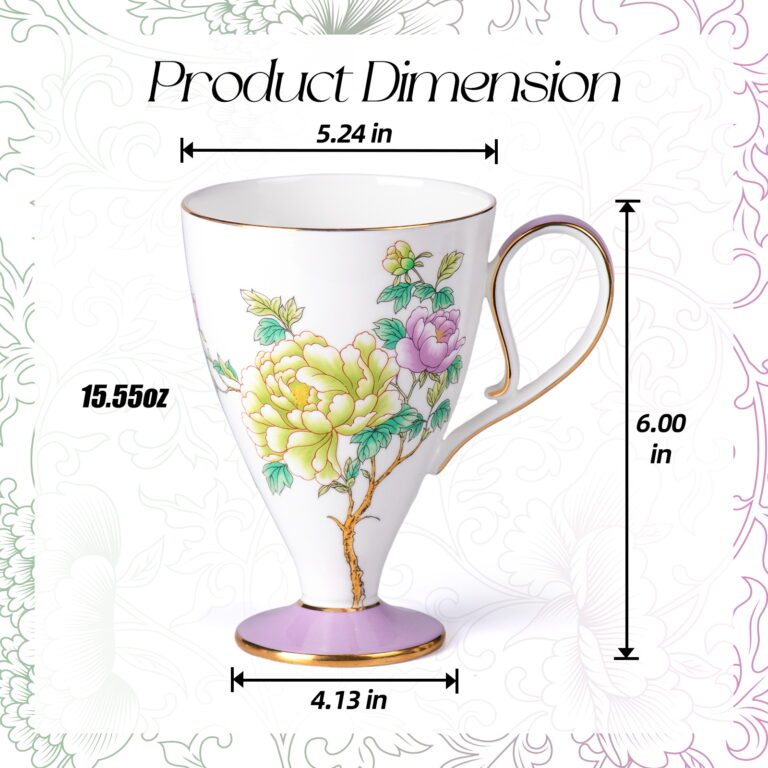 Bone China Mugs Set of 2 Fine 15oz Ceramic Coffee Mug – product dimensions