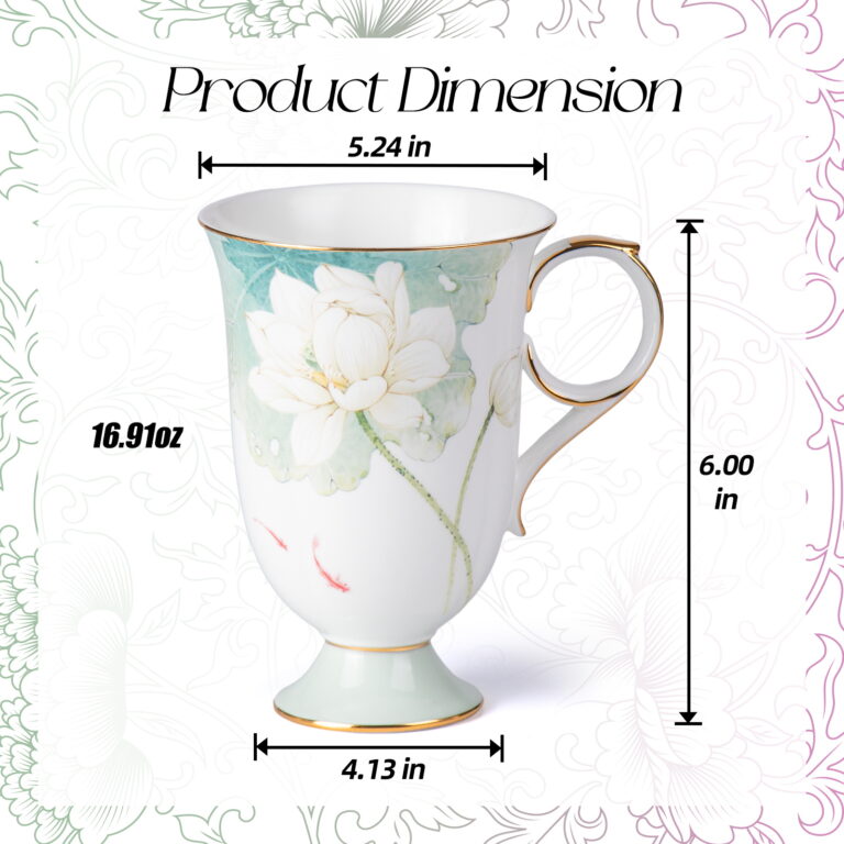 China Mugs Set of 2 Fine 17oz Ceramic Coffee Large Floral Mug – product dimensions