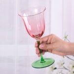 Pink-Green Flowers Crystal Red Wine Glasses Set of 2 9.47 oz - Image 3