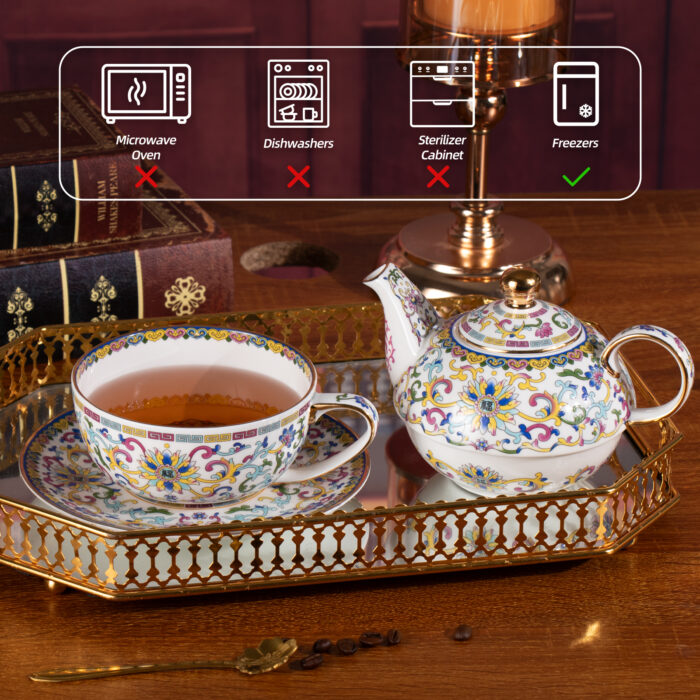 White Tea Cups and Saucer Set for Coffee Tea for One  Tea Pot - Image 5