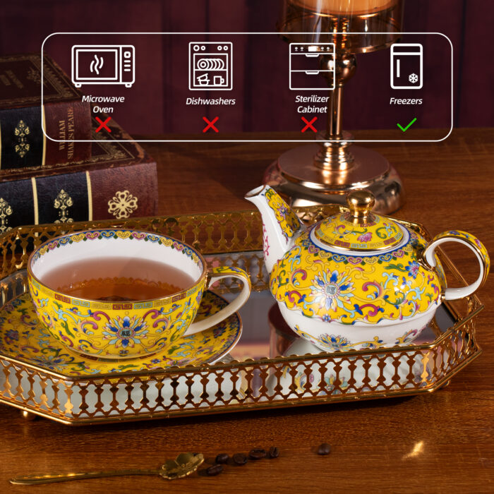 Yellow Tea Cups and Saucer Set for Coffee Teapot and Cup Set - Image 5