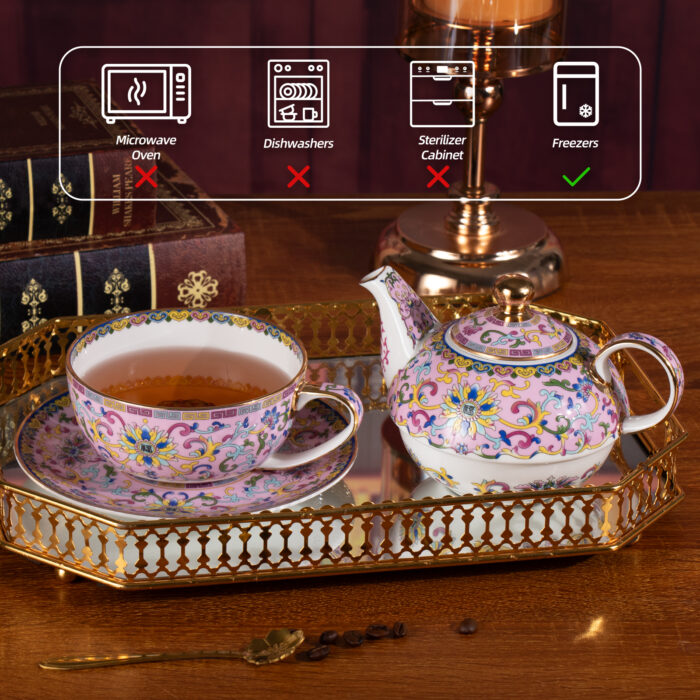 Pink Tea Cups and Saucer Set for Coffee Tea Pot and Saucers - Image 4