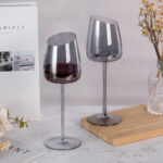 9.47 oz Hand Blown Crystal Bordeaux Gray Wine Glasses Set of 2 - Image 4
