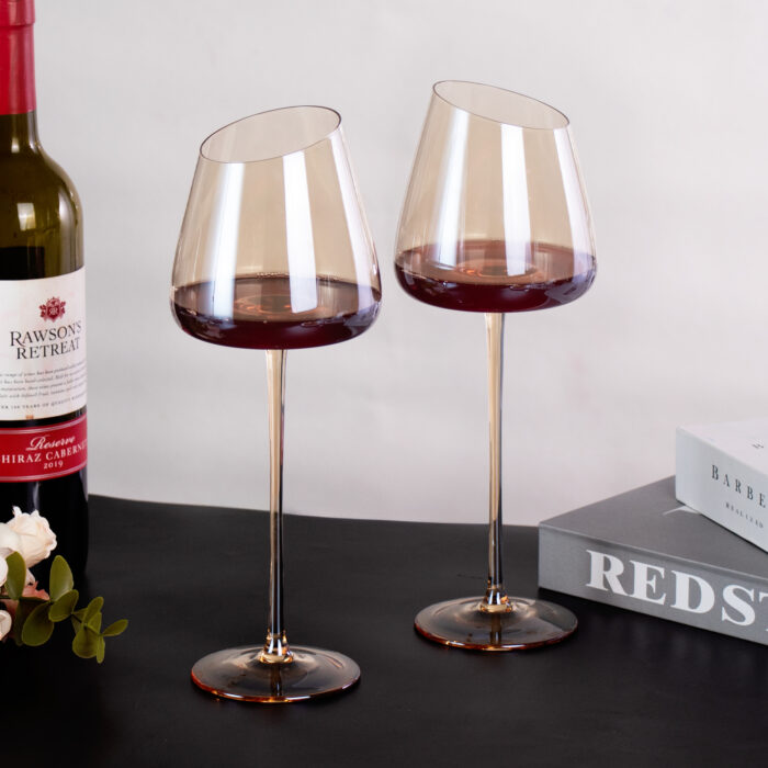Wine Glasses Set of 2 16.06 oz Crystal Amber Wine Glasses - Image 2