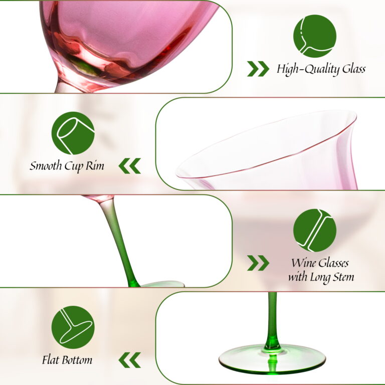 Pink-Green Flowers Crystal Glass Wine Glasses Set of 2 9.47 oz – detail view 4