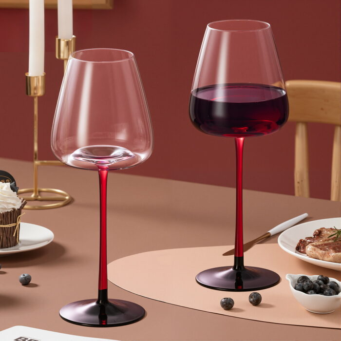 Crystal Wine Glasses Set of 2 11.49 oz Black Thin and Long Stem - Image 4
