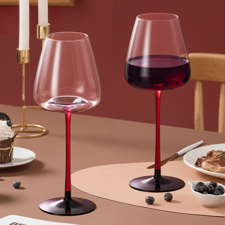 Crystal Wine Glasses Set of 2 11.49 oz Black Thin and Long Stem – detail view 4