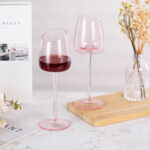 Hand Blown Crystal Bordeaux Wine Glasses Set of 2 9.47 oz Pink - Image 4