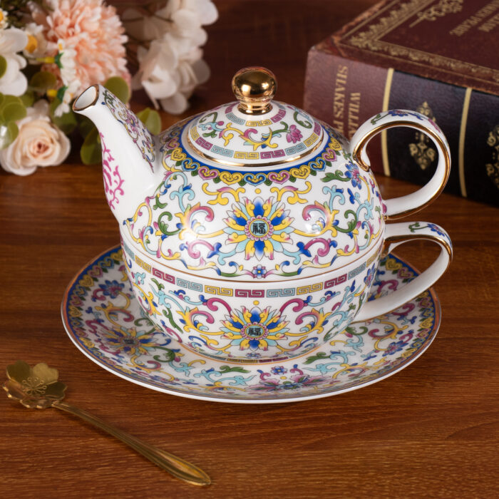White Tea Cups and Saucer Set for Coffee Tea for One  Tea Pot - Image 2