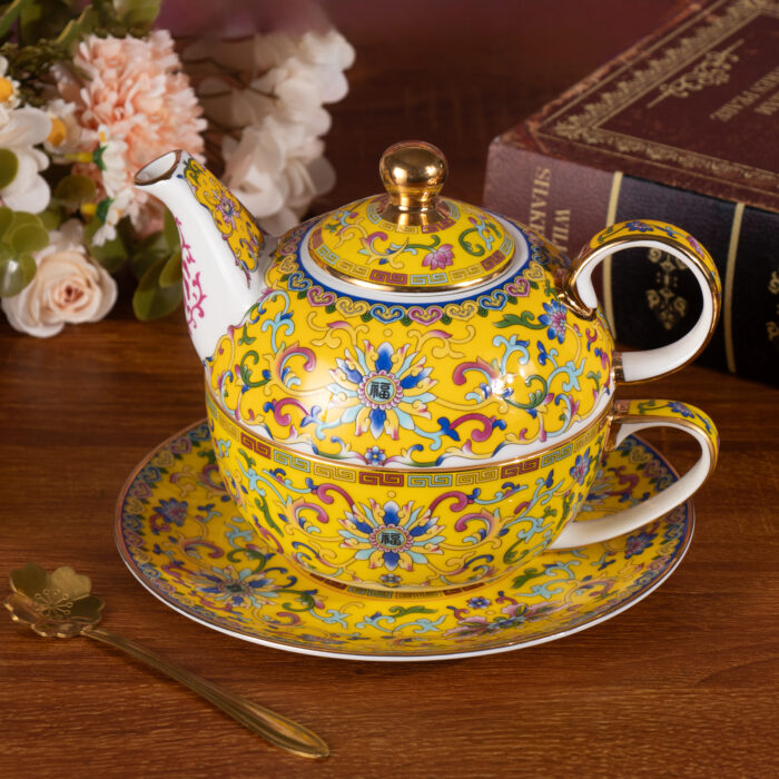 Yellow Tea Cups and Saucer Set for Coffee Teapot and Cup Set - Image 2