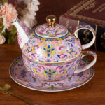 Pink Tea Cups and Saucer Set for Coffee Tea Pot and Saucers - Image 2