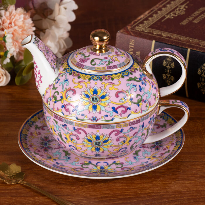 Pink Tea Cups and Saucer Set for Coffee Tea Pot and Saucers - Image 2