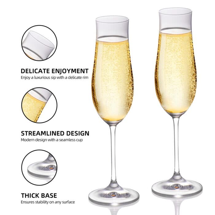 Champagne Flutes, Crystal Champagne Glasses Set of 2, 6.3oz - Image 3
