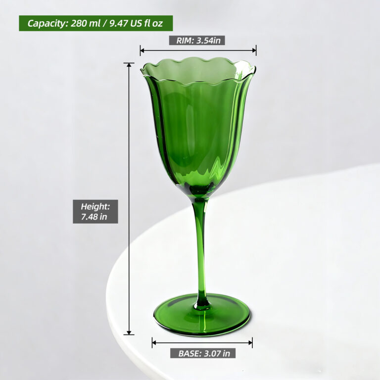 Wine Glasses Set of 2 9.47 oz Fully Green Flowers – product dimensions