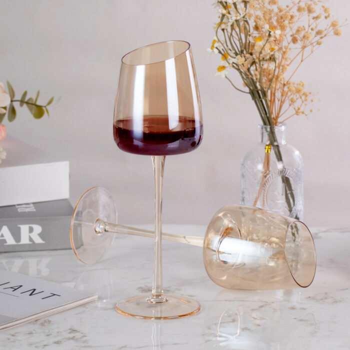 Wine Glasses Set of 2 9.47 oz Crystal Wine Glasses Amber - Image 2