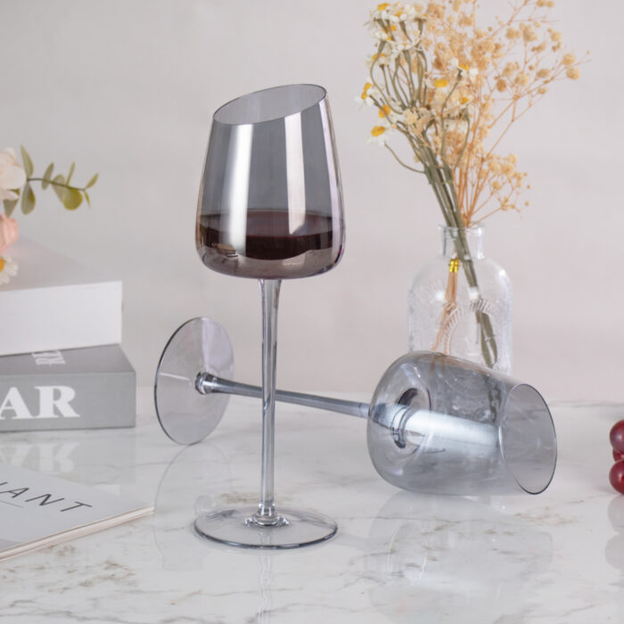 9.47 oz Hand Blown Crystal Bordeaux Gray Wine Glasses Set of 2 - Image 2