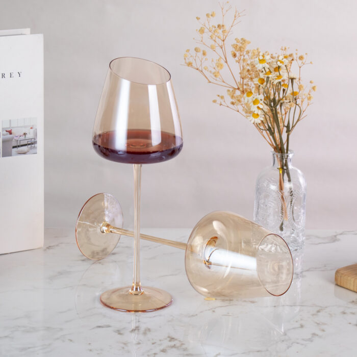 Wine Glasses Set of 2 16.06 oz Crystal Amber Wine Glasses - Image 4