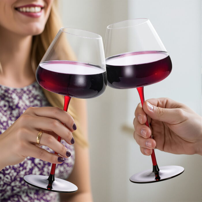 Wine Glasses Set of 2 23.67 oz Red Crystal Wine Glasses - Image 2
