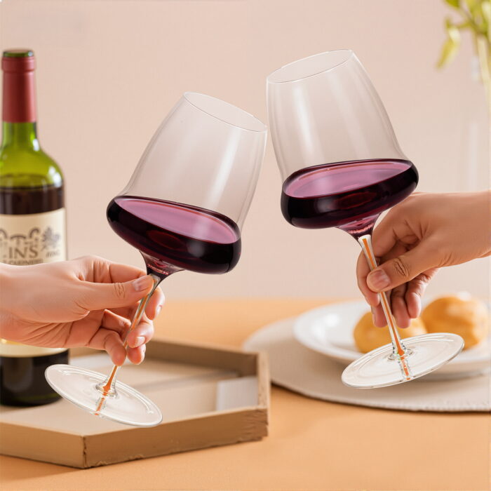 Crystal Wine Glasses Set With Stem of 2 24.69 oz Clouds Orange - Image 2