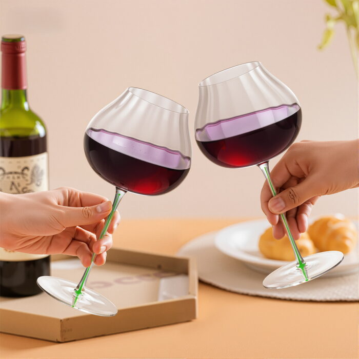 Crystal Wine Glasses Set of 2 24.69 oz Onion Top Green - Image 4