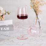 Hand Blown Crystal Bordeaux Wine Glasses Set of 2 9.47 oz Pink - Image 2