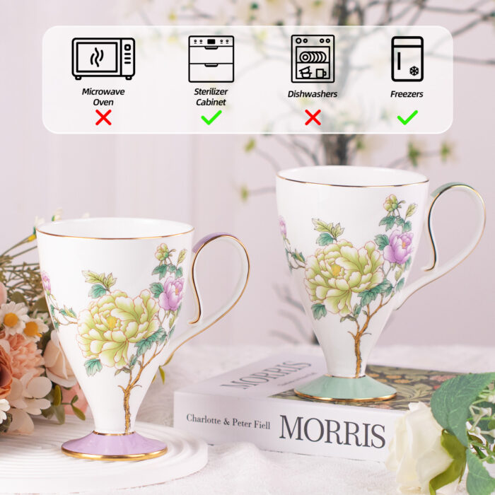 Bone China Mugs Set of 2 Fine 15oz Ceramic Coffee Mug - Image 5