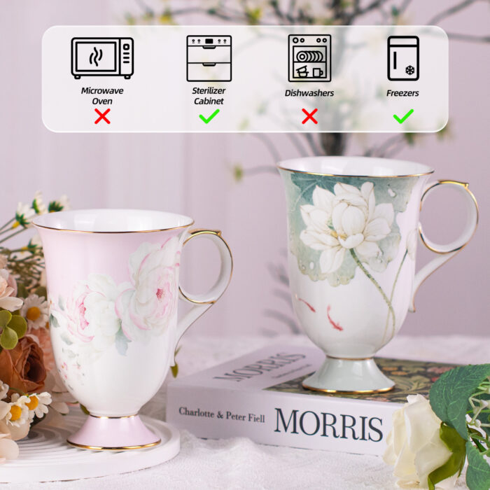 China Mugs Set of 2 Fine 17oz Ceramic Coffee Large Floral Mug - Image 4
