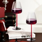 Crystal Wine Glasses Set of 2 11.49 oz Black Thin and Long Stem - Image 2