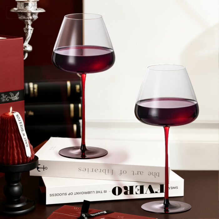 Wine Glasses Set of 2 23.67 oz Red Crystal Wine Glasses - Image 3