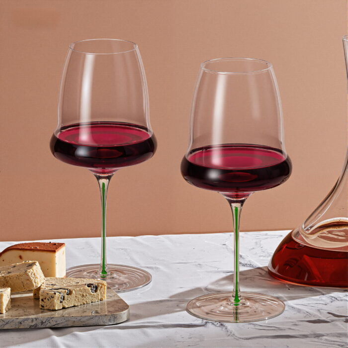 Wine Crystal Glasses With Stem Set of 2 24.69 oz Clouds Green - Image 2