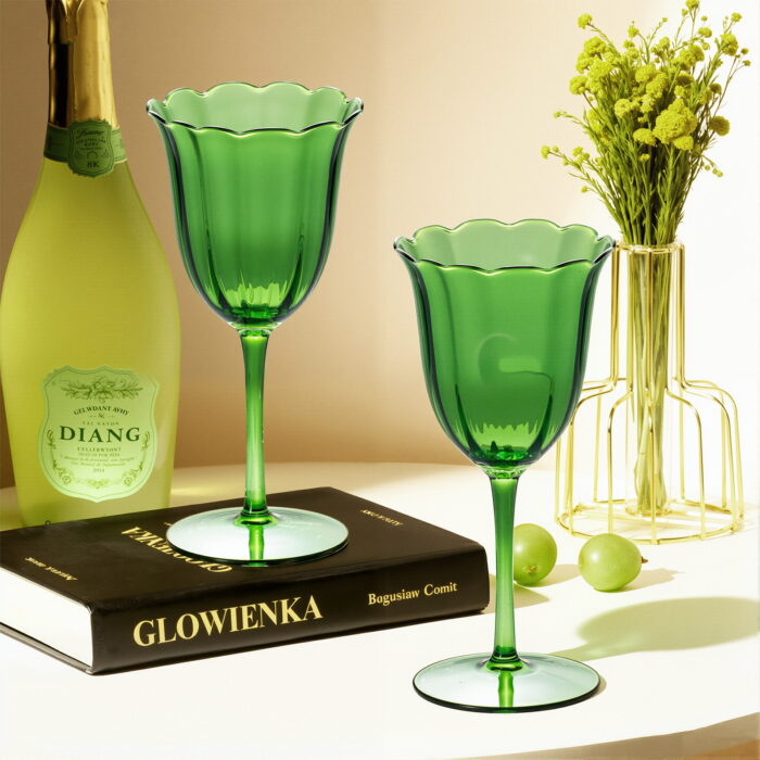 Cocktail Glasses Set of 2 9.47 oz Fully Green Flowers - Image 4