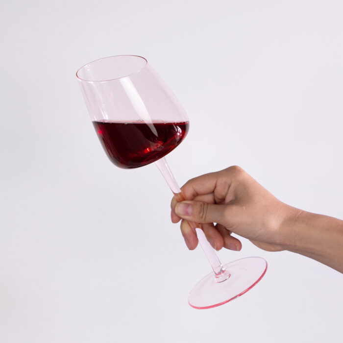 Hand Blown Crystal Bordeaux Wine Glasses Set of 2 9.47 oz Pink - Image 3