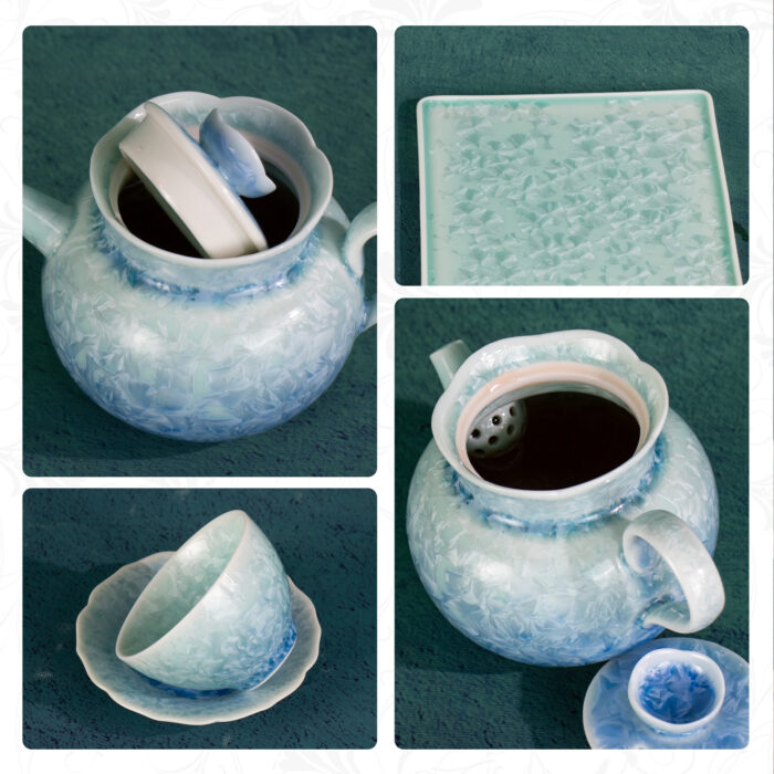 Gong Fu Tea Set (2 Saucer+ 2 Cups +1 Tea Pot + 1 Square Plate) - Image 2