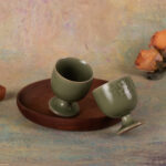 Tea Cup Porcelain Tea Cups Set 1.6oz Tea Set of 2 Mugwort Green - Image 4