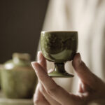 Tea Cup Porcelain Tea Cups Set 1.6oz Tea Set of 2 Mugwort Green - Image 5