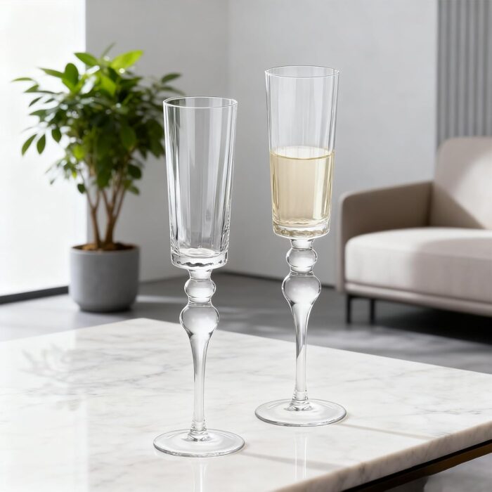 Champagne Flutes 7.8oz Crystal Champagne Glasses Set of 2, Elegant Clear Champagne Flutes with Long Stem, Unique Wine Glasses Gift Ideal for Wedding, Party, Birthday,...