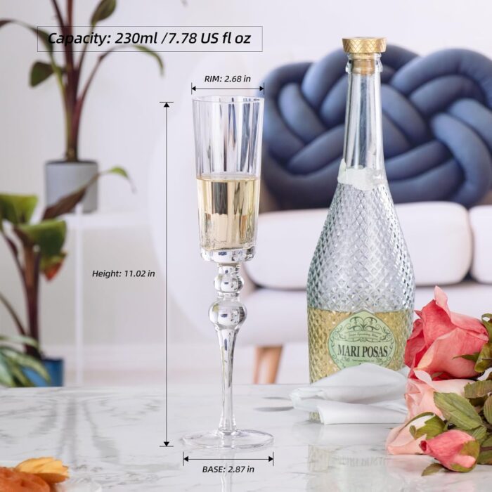 Champagne Flutes 7.8oz Crystal Champagne Glasses Set of 2, Elegant Clear Champagne Flutes with Long Stem, Unique Wine Glasses Gift Ideal for Wedding, Party, Birthday,...