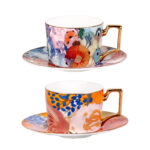 Tea Cups and Saucers Set of 2 Fine Bone China Coffee Cups - Image 2
