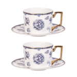 Tea Cups and Saucers Set of 2 Fine Bone China Coffee Cups - Image 2