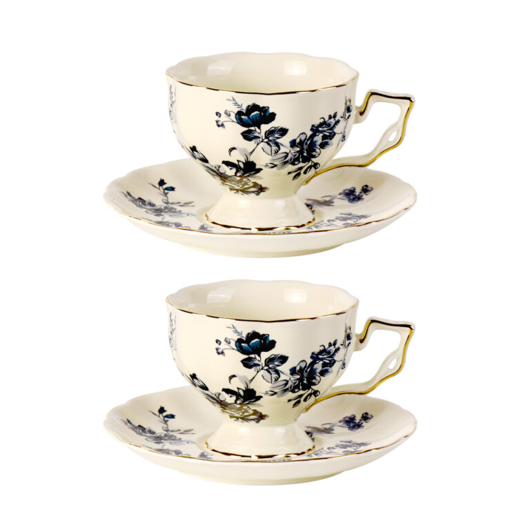 Tea Cups and Saucers Set of 2 Porcelain Coffee Cups – detail view 2