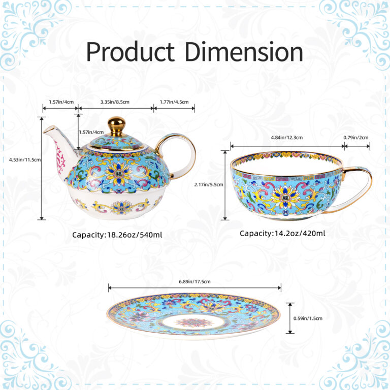 Tea for One Porcelain Teapot and Cup Set Ceramic Tea Set – product dimensions